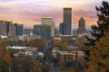 Portland Downtown Cityscape During Sunrise in Fall Royalty Free Stock Photo