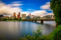 Portland downtown, Hawthorne Bridge and the Willamette River in Portland, Oregon