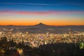 Portland downtown and Mt Hood at dawn Royalty Free Stock Photo