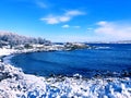 Portland Head Light off shore winter view after snow Royalty Free Stock Photo