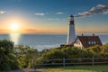 Portland Head Light at sunrise in Cape Elizabeth, Maine, USA. Royalty Free Stock Photo