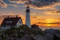 Portland Lighthouse at sunrise, Maine, USA. Royalty Free Stock Photo