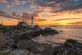 Portland Lighthouse at sunrise in New England, Maine Royalty Free Stock Photo