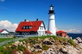 Portland Head Lighthouse on a sunny day Royalty Free Stock Photo