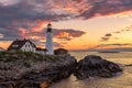 The Portland Head Lighthouse at sunrise Royalty Free Stock Photo