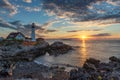 Portland Head Lighthouse at sunrise in Maine Royalty Free Stock Photo