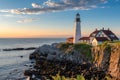 Portland Head Lighthouse at sunrise in Maine Royalty Free Stock Photo