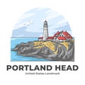 Portland Head Lighthouse United States Landmark Minimalist Cartoon Illustration