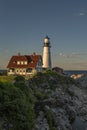 Portland Lighthouse at sunrise in Cape Elizabeth, New England, Maine, USA Royalty Free Stock Photo