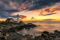 Portland Lighthouse at sunrise, Maine, USA Royalty Free Stock Photo