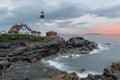 Portland Lighthouse at sunrise Maine, USA. Royalty Free Stock Photo