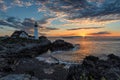 Portland Lighthouse at sunrise in New England, Maine. Royalty Free Stock Photo