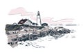 Portland lighthouse vector sketch landscape line illustration skyline