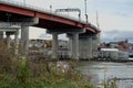 Portland, Maine, skyline through Casco Bay Bridge Royalty Free Stock Photo