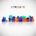 Portland, Maine skyline silhouette in colorful geometric style.