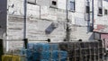 PORTLAND, MAINE, USA - OCTOBER, 19, 2017: close up of lobster traps and warehouse at portland, maine