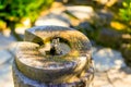 PORTLAND, OR - MAY 27, 2017: Stone fountain at Japanese Garden