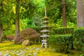 PORTLAND, OR - MAY 27, 2017: Japanese Garden with a stone Pagoda lantern