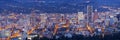 Portland Oregon city lights and buildings panorama.