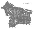 Portland Oregon city map with neighborhoods grey illustration si