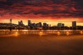 Portland, Oregon city skyline panorama with Hawthorne bridge. Royalty Free Stock Photo