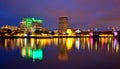 Portland Oregon at dusk - Morrison bridge Royalty Free Stock Photo