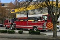 Portland, Oregon, fire engine fills its tank at a gas station on NW 21st street