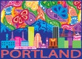 Portland City Skyline and Mount Hood Color Paisley vector Illustration Royalty Free Stock Photo