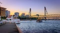 Sailboat Docked at Portland Downtown Waterfront Marina Along Willamette River Royalty Free Stock Photo