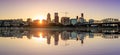 Sunset Over Portland Oregon City Skyline Along Willamette River Waterfront Royalty Free Stock Photo