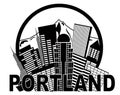 Portland Oregon Skyline Mt Hood Black and White Il Royalty Free Stock Photo