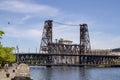 Portland Oregon Summer Boating on Willamette River with Steel Bridge on a sunny day