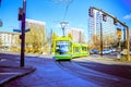 Portland Streetcar, that opened in 2001 and serves areas surrounding downtown Portland. Near by Oregon Convention Center.