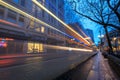 TriMet Max, Tram trail at night in Downtown Portland Royalty Free Stock Photo