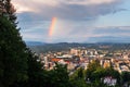 Portland, Oregon, USA downtown cityscape with a Rainbow Royalty Free Stock Photo