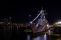 USS Pinckney DDG 91 ship at night during Rose festival docked Tom McCall Waterfront Par