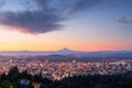 Portland, Oregon, USA skyline at dawn with Mt. Hood Royalty Free Stock Photo