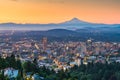 Portland, Oregon, USA skyline at dusk with Mt. Hood Royalty Free Stock Photo