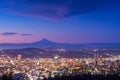 Portland, Oregon, USA skyline at dusk with Mt. Hood Royalty Free Stock Photo