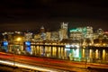 Portland Oregon Waterfront Skyline at Night Royalty Free Stock Photo