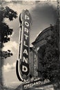 Portland sign on a building in downtown Portland, Oregon. vintage photo