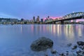 Portland Skyline along Willamette River at Dusk Royalty Free Stock Photo