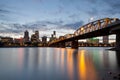 Portland Skyline and Hawthorne Bridge at Sunset Royalty Free Stock Photo