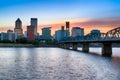 Portland skyline at sunset, Oregon.