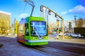 Portland Streetcar, that opened in 2001 and serves areas surrounding downtown Portland. Near by Oregon Convention Center.