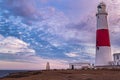 Portland, United Kingdom - 18 July 2020: Amazing capture of Portland Lighthouse with beautiful sky cloud cast during early sunset