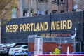 Keep Porltland Weird sign at a well known record store in downtown PDX.