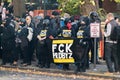 Antifa group with `FCK PRDBYZ` banner