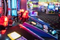 Arcade game room with colorful lights