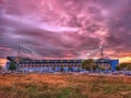 Portman Road at sunset ahead of a night game in Ipswich, Suffolk